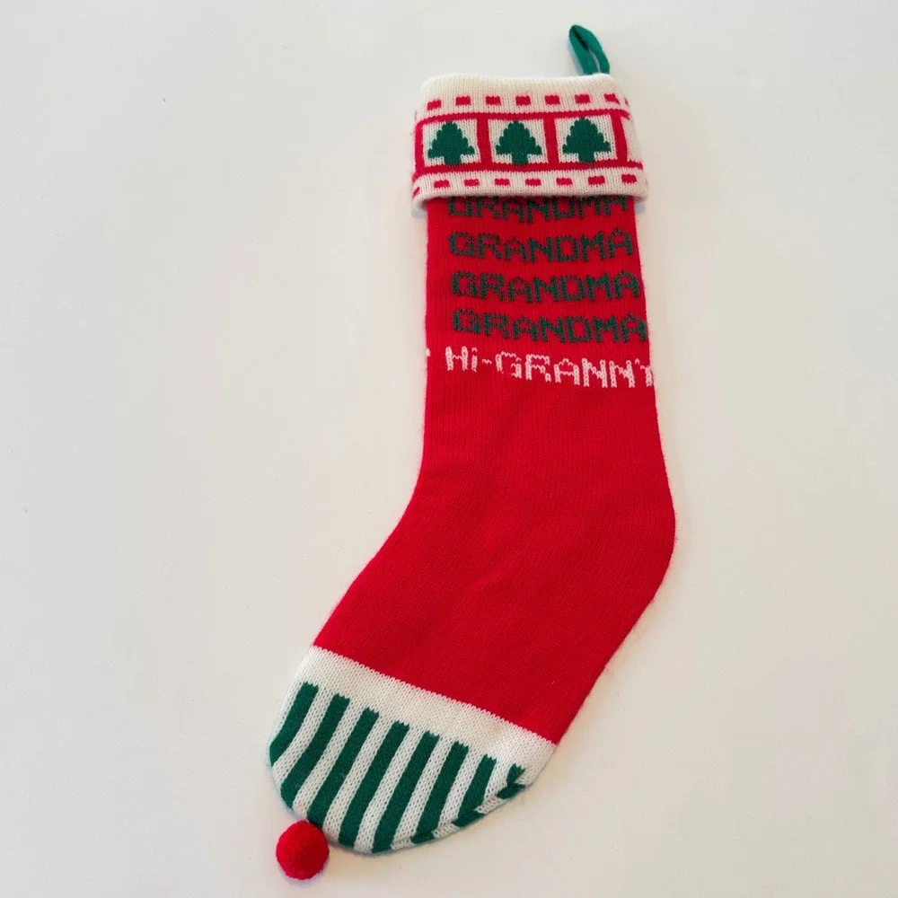 Vintage 1983 Kurt S Adler Grandma Hi-Granny Knit Christmas Stocking‎ Red Green